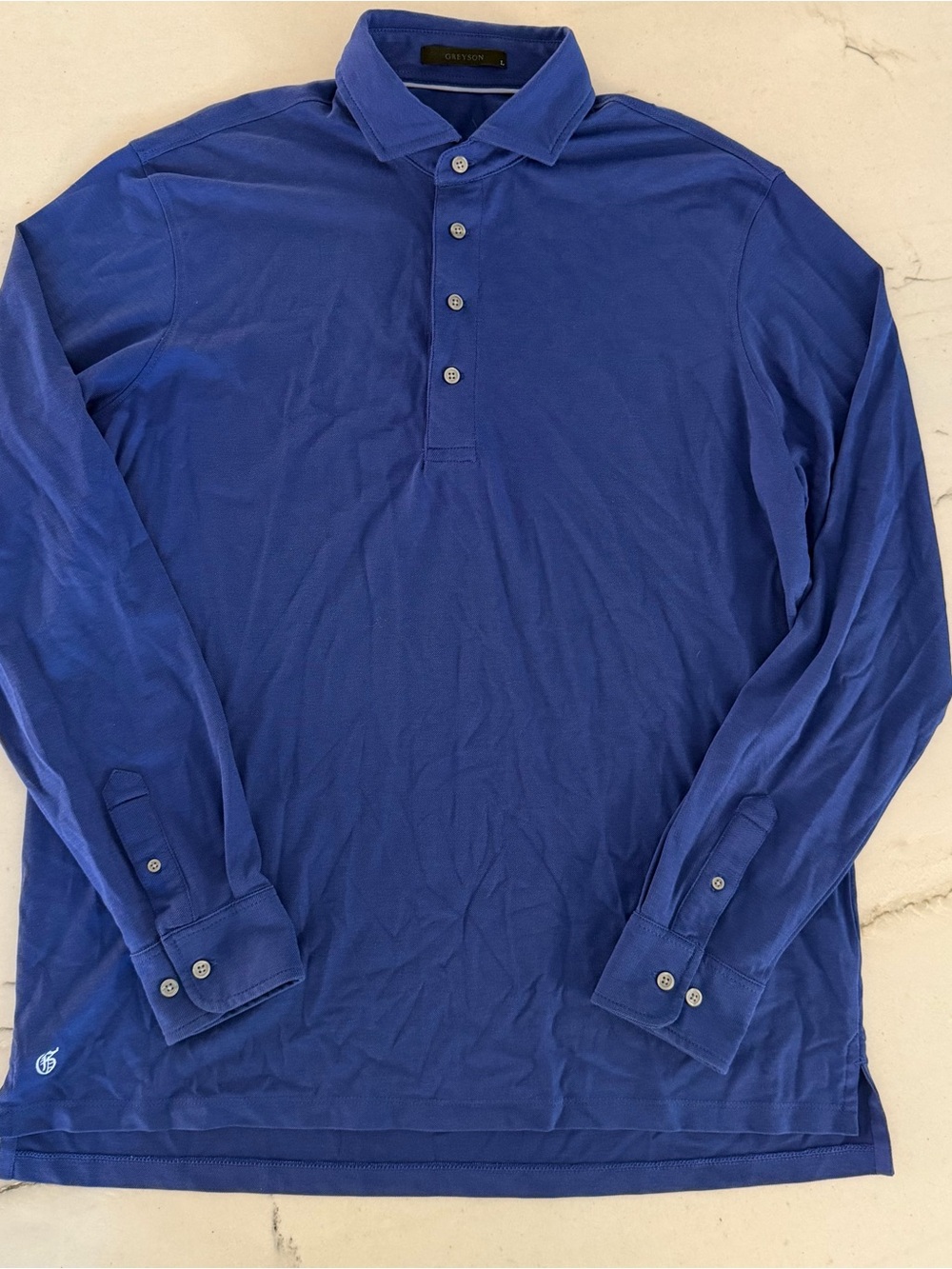 Greyson Polo Shirt Mens Large Blue Solid Long Sleeve Golf Casual Jersey Knit